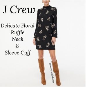 J Crew Dress Delicate Flower Romantic Ruffle Neck & Sleeve Cuff Shift Size 4 NEW